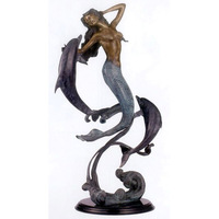 Statue de sirène victorienne en bronze, ornement pour la décoration de jardin, sculpture paysagère, décoration de pavillon extérieur