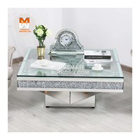 Ensemble de table basse de luxe en diamant miroir avec cristaux, prix compétitif