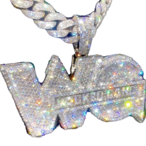 Hip Hop 925 Silver Moissanite Pendant W Letter <b>Iced</b> <b>Out</b> Cuban <b>Chain</b> Bling Diamond Style Necklace Trendy Jewelry - Product Image 2