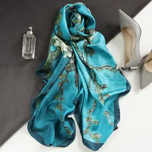 Spain Luxury Scarf Women Designer Van Gogh Oil Painting Floral Silk Shawls Pashmina Ladies Wraps Scarves Foulard New Hijab