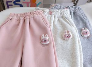 ملابس أطفال للبنات، بنطلونات جديدة مبطنة بالصوف للفتيات الصغيرات مع رقعة أرنب لطيفة، سراويل دافئة للشتاء متوفرة بالجملة وخدمات التخصيص - Product Image 3