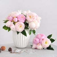Bouquet de pivoines artificielles en soie réaliste, style européen, fait main, écologique, 28 cm, pour la décoration de la maison, du salon, des mariages