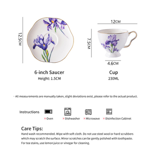 <b>Bone</b> <b>China</b> Iris Cup and Saucer <b>Set</b> Gold Rim - French Country Style Afternoon <b>Tea</b> Coffee Cup - Product Image 6