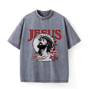 Camiseta Negra Oversize Vintage con Lavado Ácido 100% Algodón para Hombre, Estampado Digital 'Jesus Paz Amor' - Subcultura Religiosa Oscura - Product Image 2
