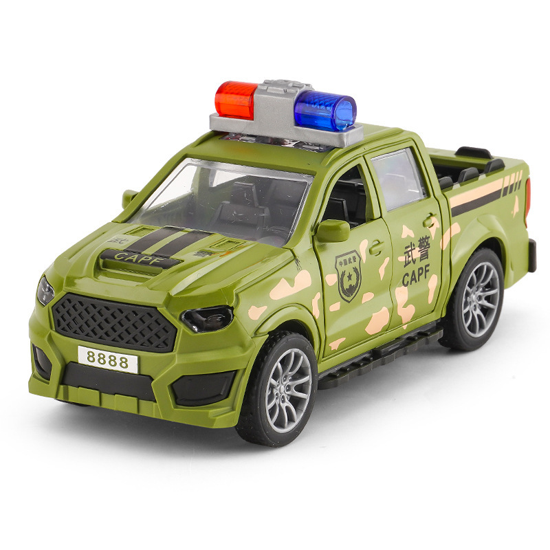 Coche de policía verde tipo camioneta - empaquetado en bolsa OPP.