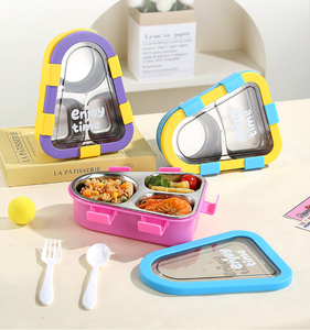 Bencircle B278 Triangle Shape Stainless Steel <b>Lunch</b> <b>Box</b> with Transparent Lid, Multi-Compartment - Product Image 2