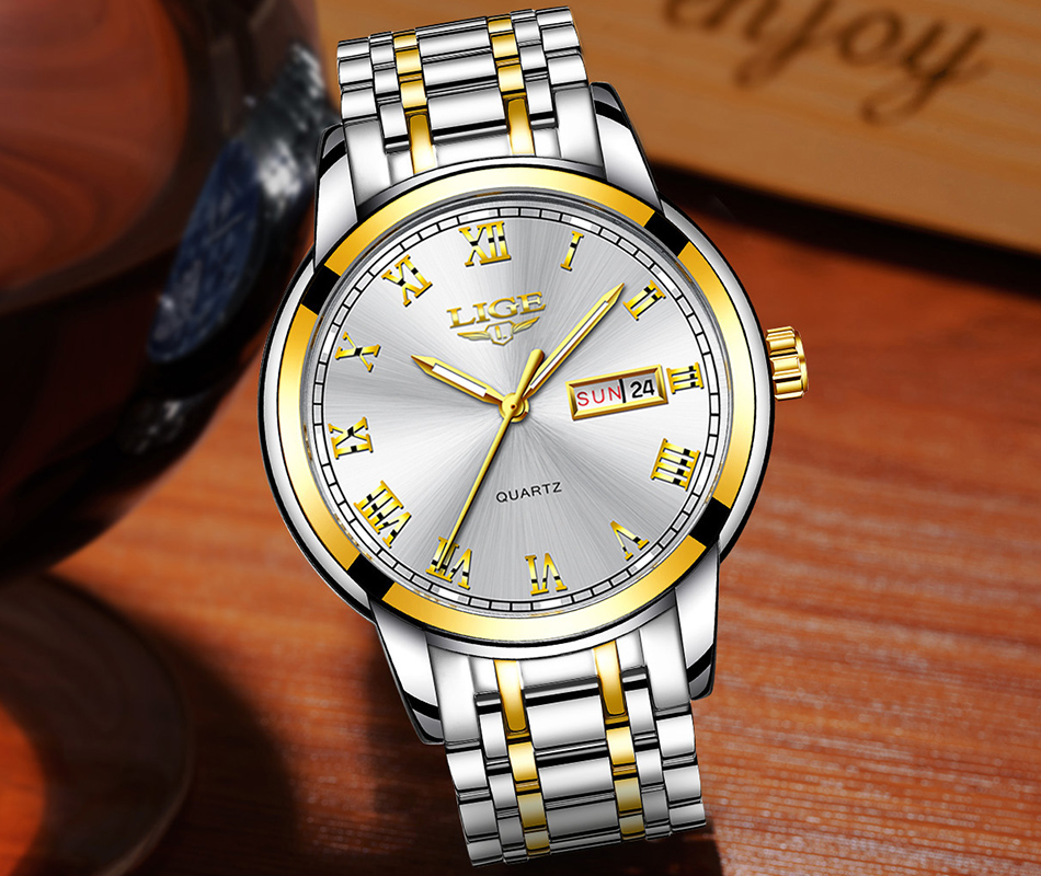 LIGE — montre-bracelet de luxe en acier inoxydable pour homme, étanche, en acier inoxydable, à Quartz, avec Date et heure, horloge