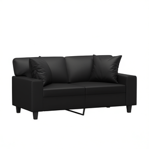 Black 2 Seater Living Room <b>Sofa</b> Pu Leather Modern Design Metal <b>Legs</b> Pillow Back Straight Arms - Product Image 1