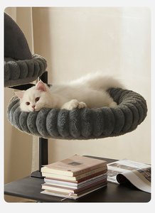 เตียงเปลญวนตั้งโต๊ะสำหรับแมวแบบหมุนได้360 ° เตียงในสำนักงานสำหรับแมวกำมะหยี่คู่ - Product Image 5
