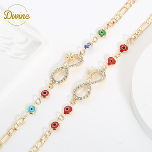 White CZ Stones 14K Gold Devil Eye <strong>Bracelet</strong> Lucky 8 Brass <strong>Bracelet</strong> Cuff <strong>Infinity</strong> Figaro Link Chain <strong>Bracelet</strong> for Women Jewelry - Product Image 2