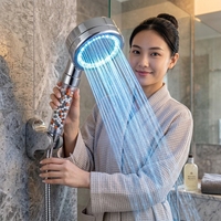 Robinet de douche mural moderne à LED changeant de couleur, écologique, à haute pression, économiseur d'eau, avec perles filtrantes et contrôle de la température