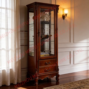 Gabinete de Almacenamiento de Madera Maciza Tallado a Mano de Primera Calidad con Puerta de Vidrio, Cajones y Estantes - Vitrina Alta para Vino y Decoración de 25.6 Pulgadas de Ancho - Product Image 2
