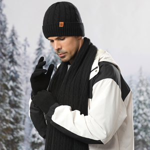 Bonnet souple <span class=keywords><strong>en</strong></span> tricot torsadé <span class=keywords><strong>à</strong></span> bord profond et cache-<span class=keywords><strong>cou</strong></span> confortable avec logo personnalisé, ensemble gants, écharpe et chapeau pour l'hiver - Product Image 2