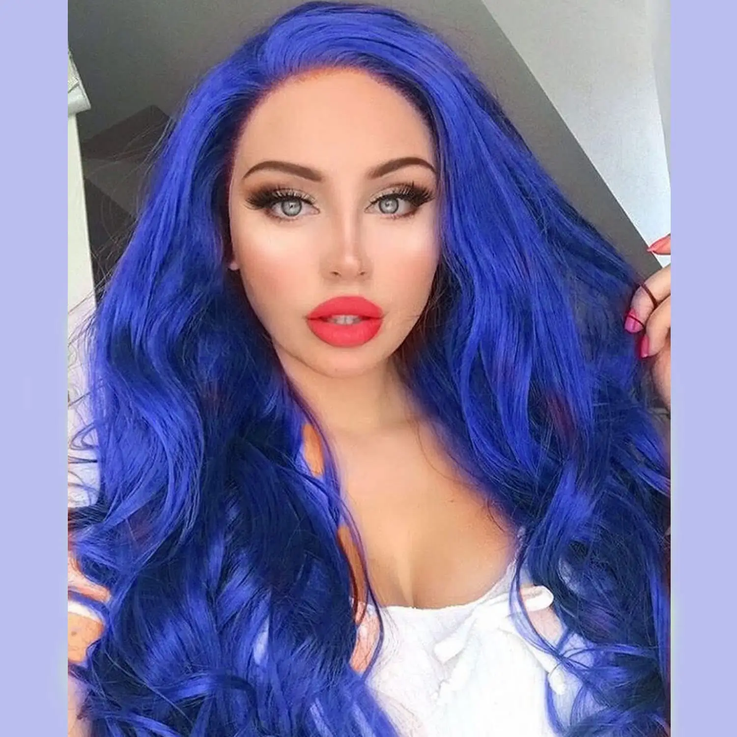 Peluca frontal de encaje de cabello humano brasileño virgen con ondas de cuerpo rosa azul personalizada, pelucas frontales de encaje transparente HD con cabello de bebé