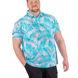 Polo de Golf Aloha Print Personalizado de Alto Rendimiento, Color Amarillo Verano, Cuello Verde Premium de Alta Calidad - Product Image 4