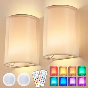 Battery Operated Wall Sconces Set of Two 18 RGB Colors Stick on Wall Lights with Remote Changeable Dimmable Height Wall Lights