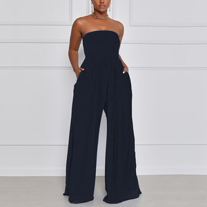 Combinaison en mousseline de soie couleur bonbon pour femme, coupe ample, taille haute, col licou, jambes larges, mode estivale, tricotée - Product Image 2