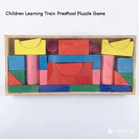 Train d'apprentissage pour enfants, Puzzle préscolaire, jeu éducatif, jouets en bois, blocs de construction créatifs de forme géométrique, jouets pour enfants