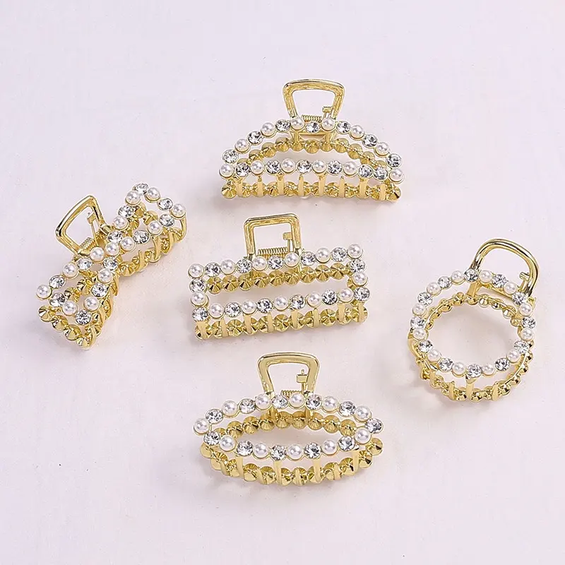 MIO Woman Girl Gemstone Pearl Big Hair Clampl Clip Claw 7cm Length Fashion Jewelry Gold Metal Rhinestone Bling Bling Hair Claws