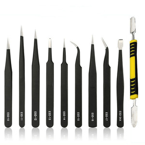 Juego de Pinzas Antiestáticas de Acero Inoxidable, 10 Piezas, para Manualidades, Electrónica, Joyería y Trabajo de Laboratorio - Product Image 4