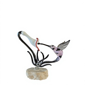 Escultura de árbol de vidrio soplado a mano sobre base de piedra, pieza decorativa artística - Product Image 1