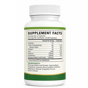 Capsules de feuilles de Moringa biologiques naturelles à vente chaude OEM/ODM, compléments alimentaires antioxydants pour adultes, 60 capsules par flacon - Product Image 4