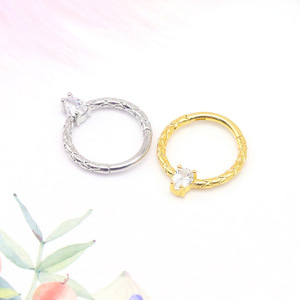 Teardrop Shape Zircon Hinged <b>Nose</b> <b>Ring</b> <b>Silver</b> Gold Prong Setting Fashion Piercing Jewelry Gift - Product Image 4