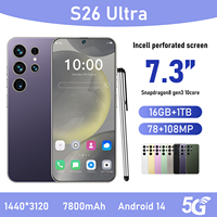 Smartphone Android 14 S26 Ultra Original Neuf, Écran Complet 7,3 pouces, 16 Go + 1 To, Débloqué 5G, Deca Core, Français/Espagnol, HD 108 MP, 144 Hz