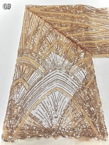 Tissu de dentelle brodé de sequins et de perles, style rétro français, pour mariée - Product Image 1