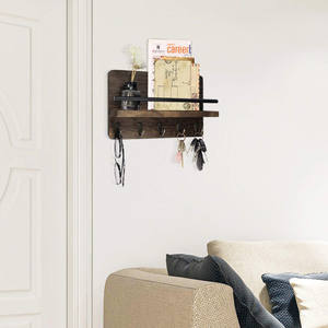 Organizador de llaves y correo marrón rústico, organizador montado en la pared, colgante de madera, clasificador de correo con 5 ganchos - Product Image 3
