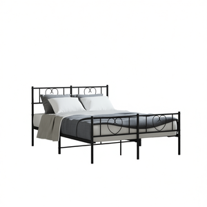 Cadre de lit king size en acier noir avec revêtement en poudre, lits métalliques, design industriel, meubles de chambre à coucher - Product Image 1