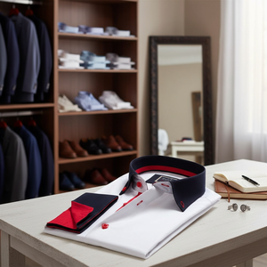 Camisa de Vestir sin Cuello Azul y Roja 100% Algodón para Primavera - Product Image 3