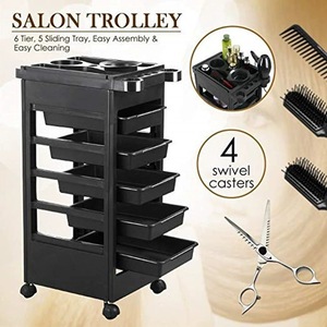 Chariot de rangement pour salon de coiffure, chariot mobile polyvalent à 4 niveaux pour produits de soins personnels et articles divers, noir - Product Image 3