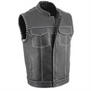 Gilet en cuir pour homme, col mandarin, respirant, style motard, avec poches, pour l'hiver - Product Image 3