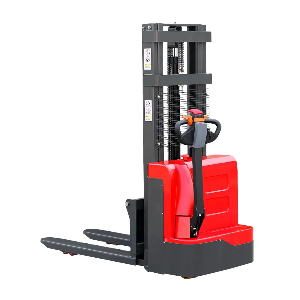 Full Electric Pallet Stacker 1000kg 1500kg Capacity Loading Hydraulic Walking Forklift With Charging Battery