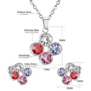 Pendientes de acero inoxidable con forma de flor para mujer, conjunto de joyería <span class=keywords><strong>Popular</strong></span>, chapado en oro, varios colores, CZ - Product Image 6