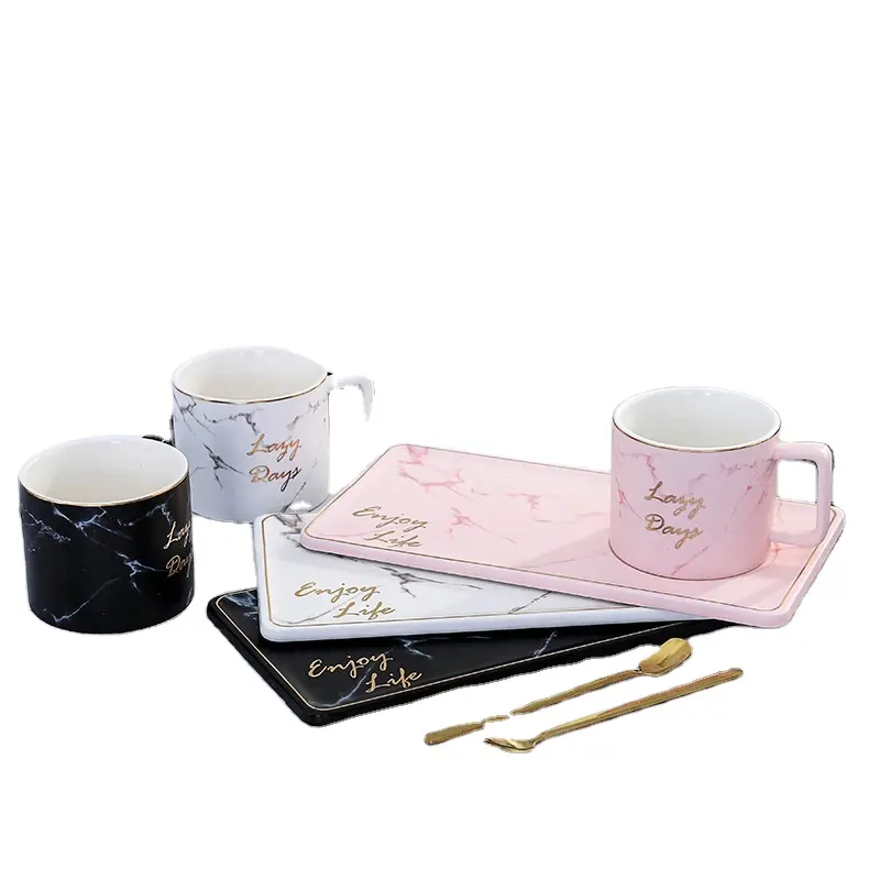 Zogifts Black White Pink European Ceramic Coffee Cup and Saucer Set