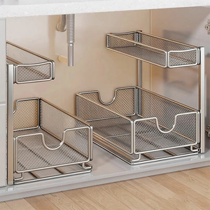 Multi Layered Storage Basket For <b>Kitchen</b> Sink Cabinet <b>Organizer</b> 2 Tier Mesh <b>Drawer</b> Pull Out Neatening Solution - Product Image 1