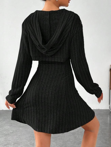 Elegante Vestido <span class=keywords><strong>de</strong></span> Punto con Capucha <span class=keywords><strong>para</strong></span> <span class=keywords><strong>Mujer</strong></span>, Manga Larga, Corte en A, Mini Vestido Suéter, Ajuste Holgado, Ropa Casual <span class=keywords><strong>de</strong></span> Moda <span class=keywords><strong>para</strong></span> <span class=keywords><strong>Otoño</strong></span> e Invierno - Product Image 4