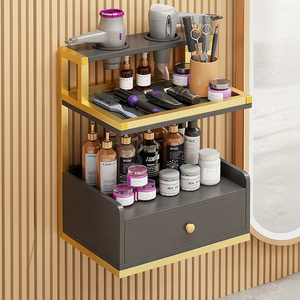 Meubles de salon modernes en or à fixation murale, postes de travail pour salon de coiffure avec armoire de rangement pour outils pour salon de barbier - Product Image 4