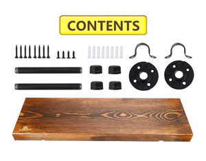 מדף קיר צף מעץ מלא בסגנון כפרי תעשייתי עם תושבות צינורות, נירוסטה, רב תכליתי לאחסון בחדר אמבטיה - Product Image 4