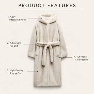 Mantel Luaran Wanita Musim Dingin, Model Slim, Berbahan Bulu Mink Imitasi, Berkerudung, Panjang, Lembut, Ramah Lingkungan, Hangat, Tebal, Berbulu, Dilengkapi Sabuk, Modis - Product Image 2