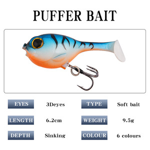เหยื่อตกปลาแบบนิ่ม 6 สี สีสันสดใส พร้อมตะขอสามทางเสริมความแข็งแรง - Product Image 3