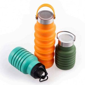 Botella de Agua Plegable de Silicona, Naranja, Verde Azulado, Taza de Viaje Portátil, Tapa de Rosca, Uso en Exteriores y Campamentos, Diseño Moderno Unisex - Product Image 1