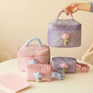 Cute Tulip Corduroy Eco-Friendly <b>Cosmetic</b> Bags Custom Zipper Lady Handle Large Capacity Storage <b>Organizer</b> Bridesmaid Fluffy - Product Image 1