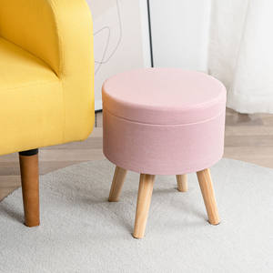 Pouf de rangement rond moderne fait main et écologique, revêtement en lin, pieds en bois robustes, grand espace de rangement, tapis de sol pour appartement - Product Image 2