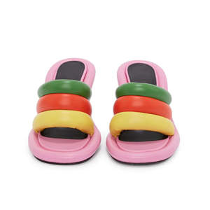 Sandalias de tacón de mula de verano de Color personalizado, zapatillas cuadradas con punta abierta, tacones altos, sandalias sexis infladas de PU con tacón a juego - Product Image 3