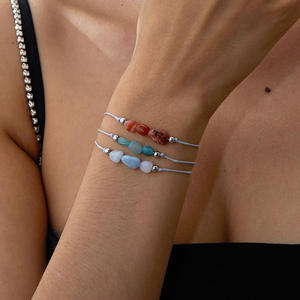 แฟชั่นฤดูร้อนทําด้วยมือไม่สม่ําเสมอหินธรรมชาติ Charm สร้อยข้อมือเดือนการ์ด Healing เชือกถัก Birthstone สร้อยข้อมือลูกปัด - Product Image 3