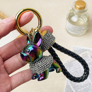 Luxe <span class=keywords><strong>bouledogue</strong></span> français porte-clés mignon chiot cristal bijoux avec strass pour dames sac accessoires filles cadeaux Logo personnalisé - Product Image 4