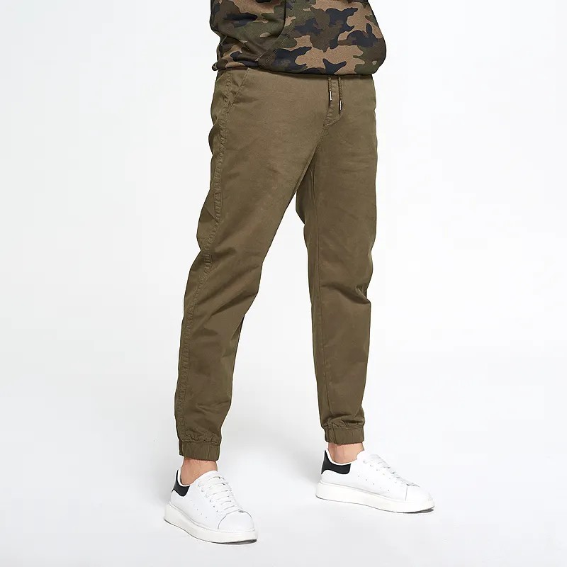 Sabin calça de jogger masculina, calça de cordão com fecho personalizado de alta qualidade, com cores sólidas e tecido de sarja elástica